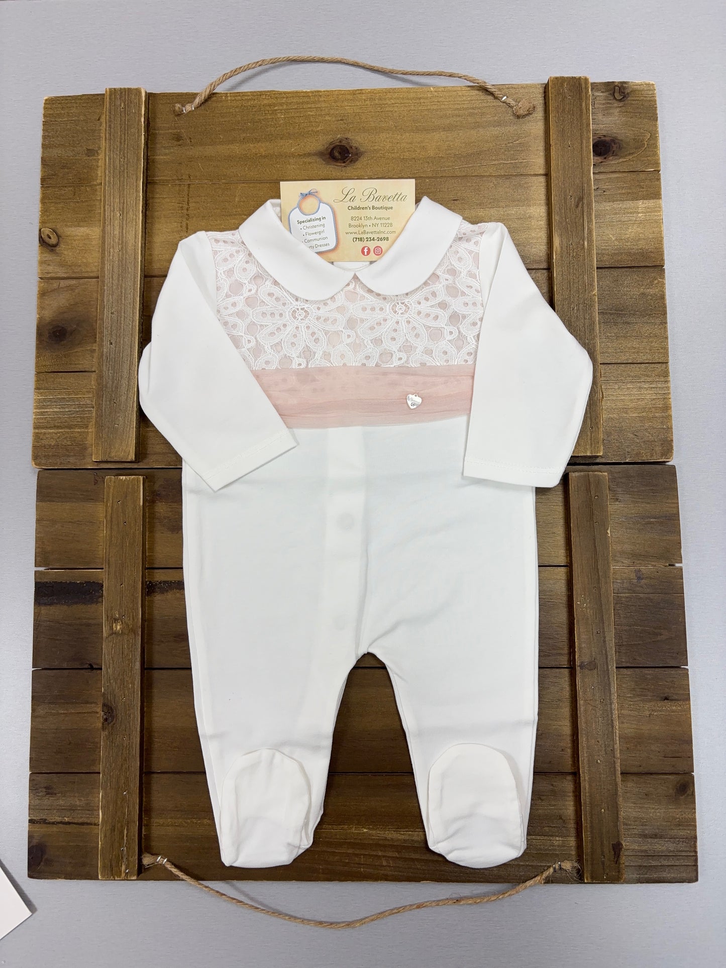 White & blush Pink Lace Layette Set with Blanket