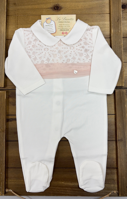 White & blush Pink Lace Layette Set with Blanket