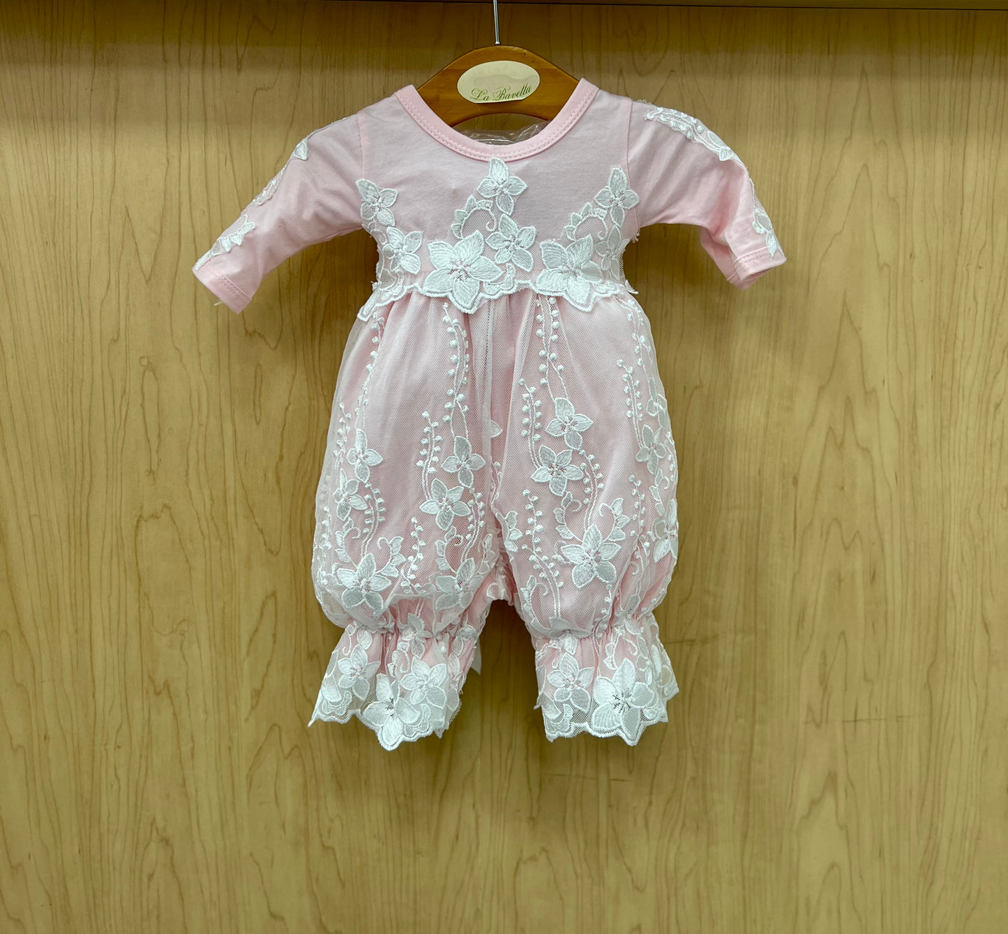 Baby Girls Pink with lace  One piece Romper 3771-2