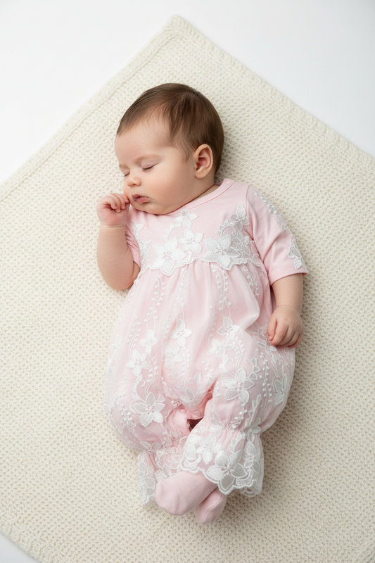 Baby Girls Pink with lace  One piece Romper 3771-2