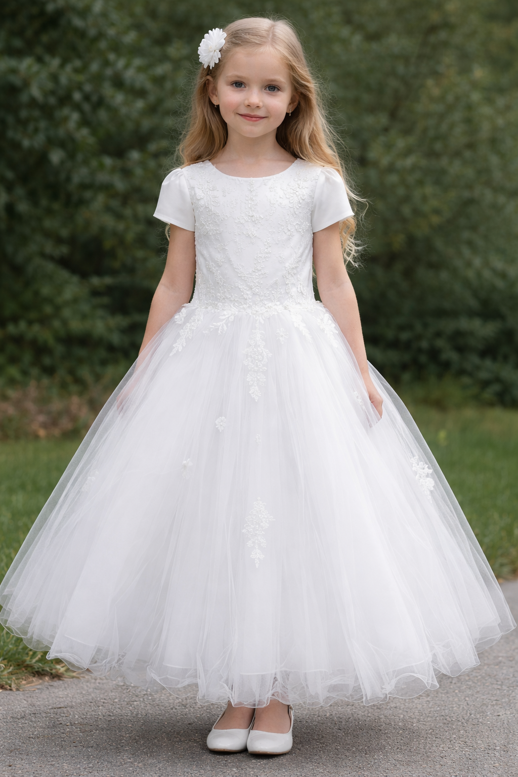 White Lace & Tulle Girls First Communion Dress
