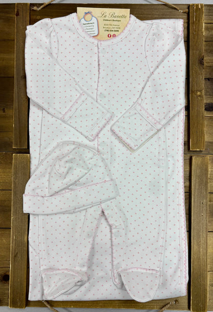Baby Girl Pink Dot Footie Set with Hat