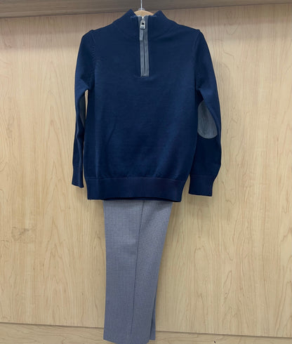 Boys' Half-Zip Sweater with Elbow Patches & Houndstooth Trousers Set
