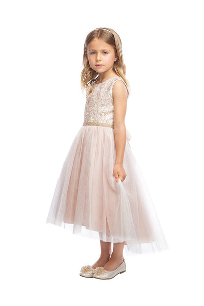 Jaquard  Pink hi-low Dress with satin & tulle SK805