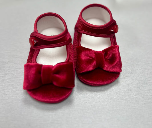 Red velvet baby Girls  shoes with bow  Made in Italy