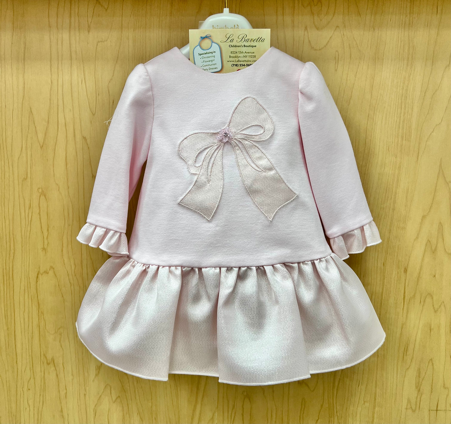 Pink Drop waist Dress with Bow Made In Italy