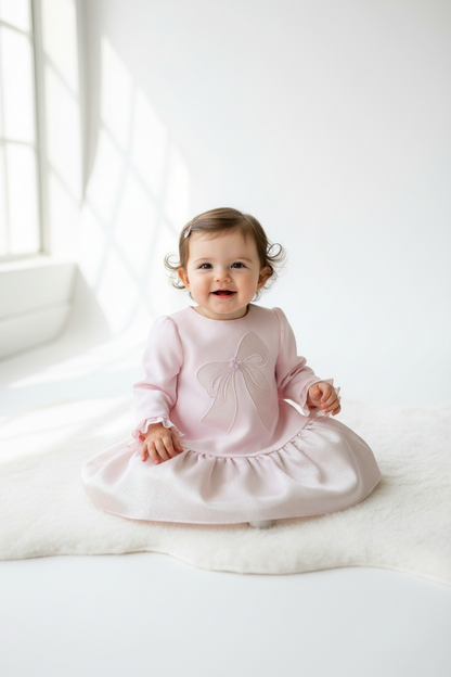 Pink Drop waist Dress with Bow Made In Italy