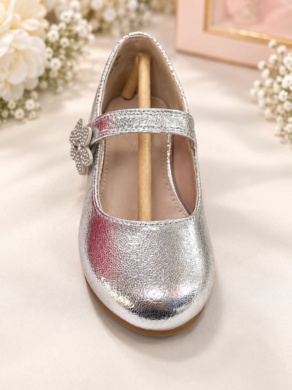 Girls’ Silver Flower-Embellished Mary Jane Dress Shoes Meryl
