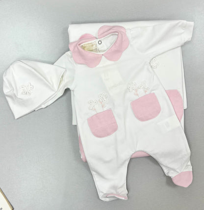 Baby Take Home Set - Pink & White Made In Italy
