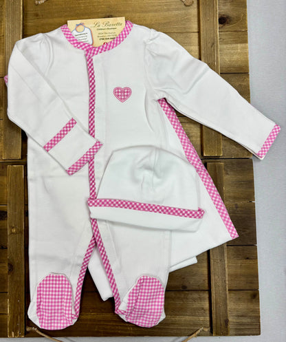 Pink Gingham Baby Girl 3-Piece Layette Set