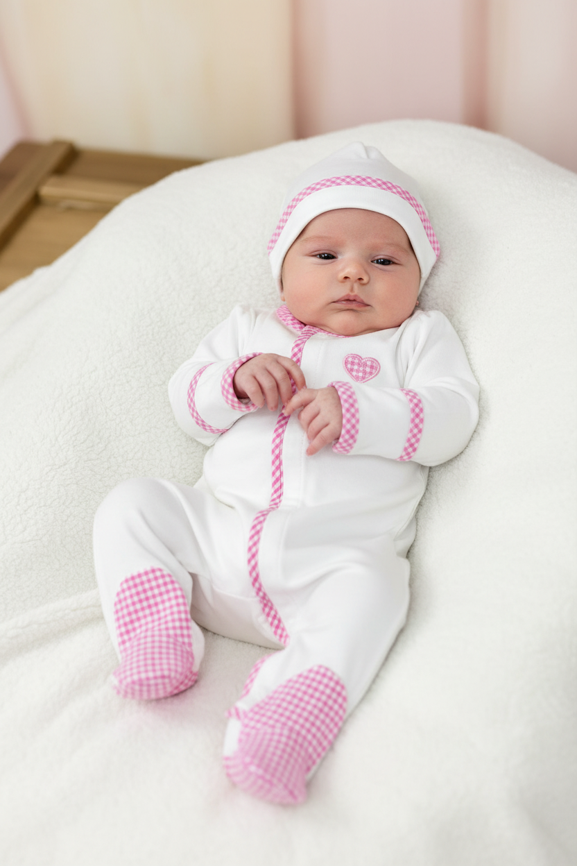 Pink Gingham Baby Girl 3-Piece Layette Set
