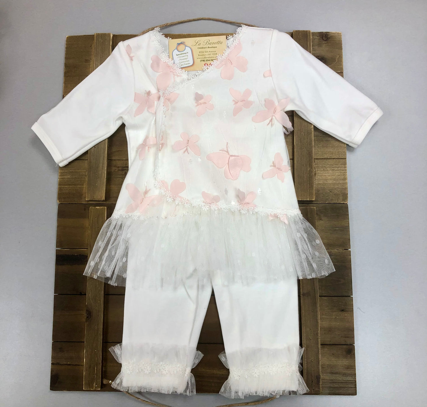 2pc cotton pants set with pink  butterflies accents