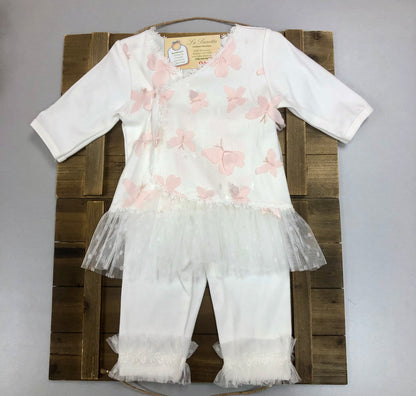 2pc cotton pants set with pink  butterflies accents