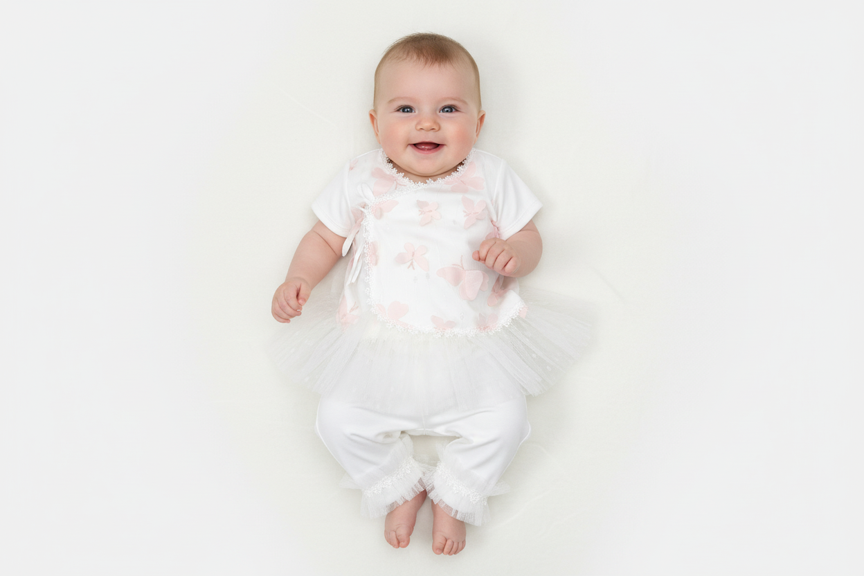 2pc cotton pants set with pink  butterflies accents