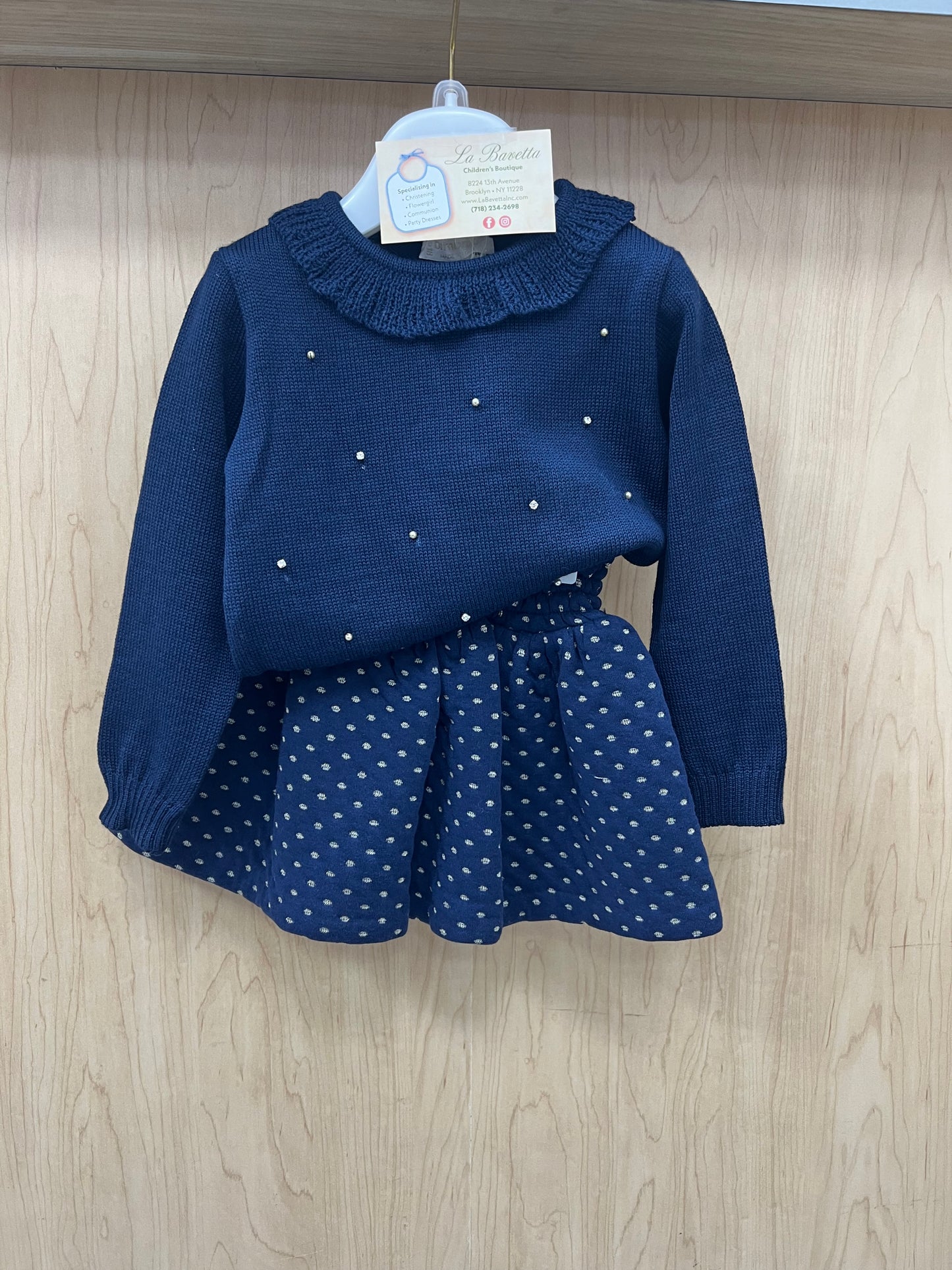 Bimbalo 7443 2pc navy Blue skirt set made in Italy