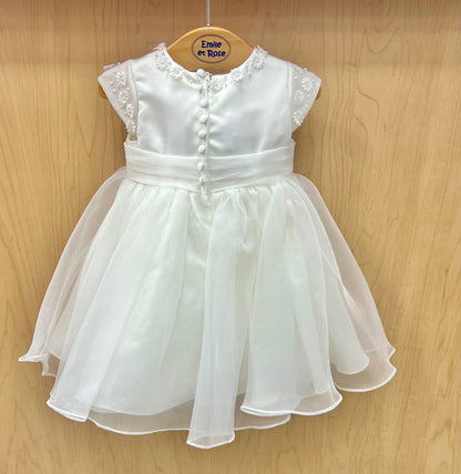 Organza cap sleeves diamond white short  Christening Dress