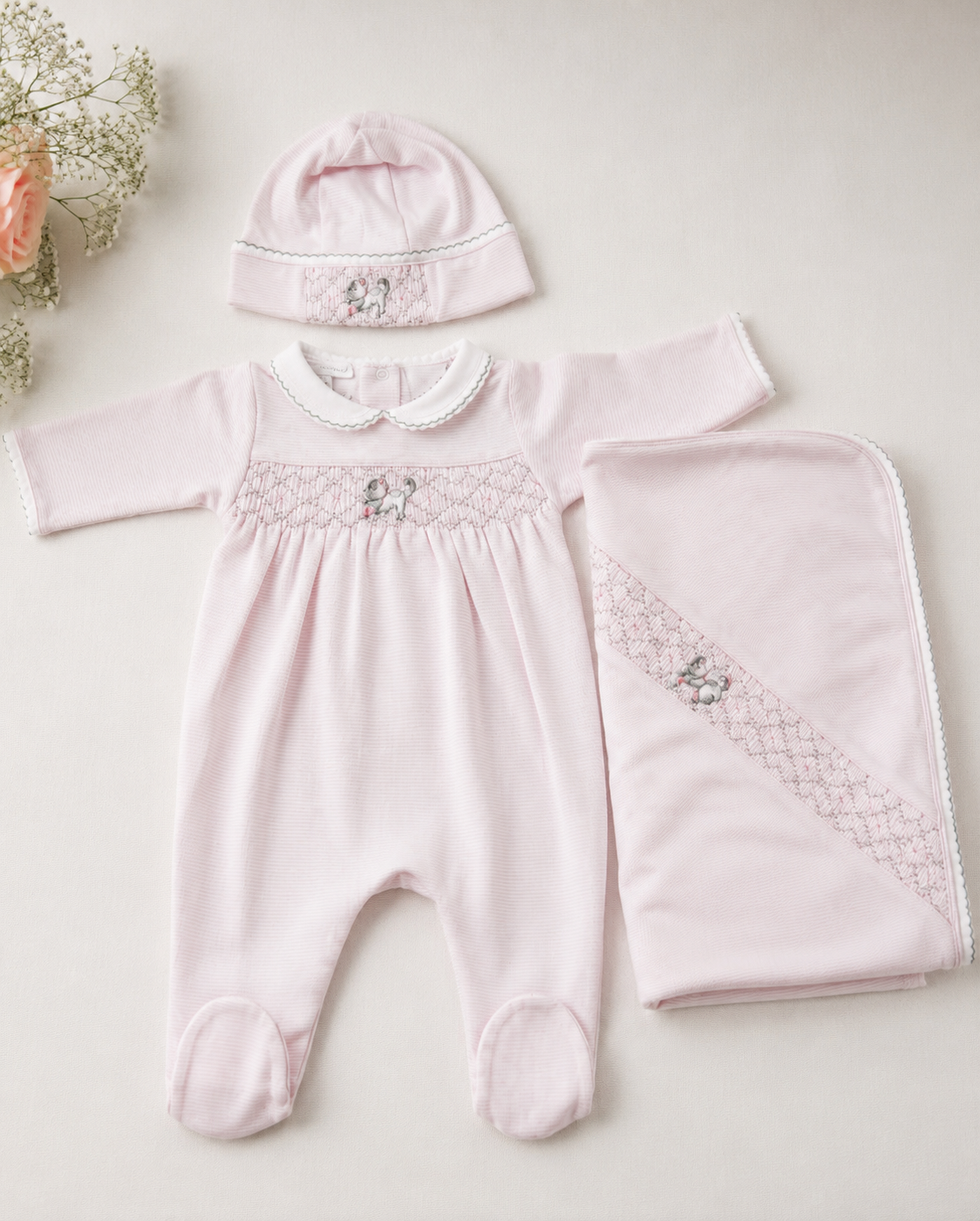 Baby Girl Pink Smocked 3-Piece Take-Home Set