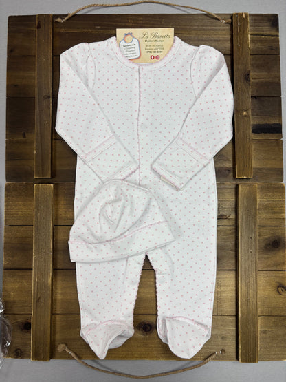 Baby Girl Pink Dot Footie Set with Hat