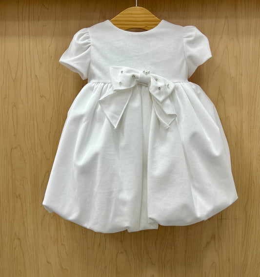Bimbalo Pearly White Velour Bow Dress