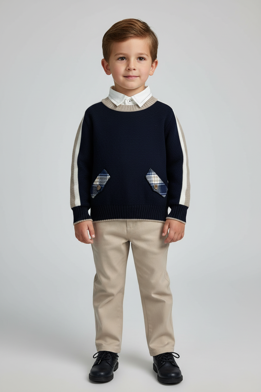 Bimbalo  3pc navy & beige boys pants set made in Italy