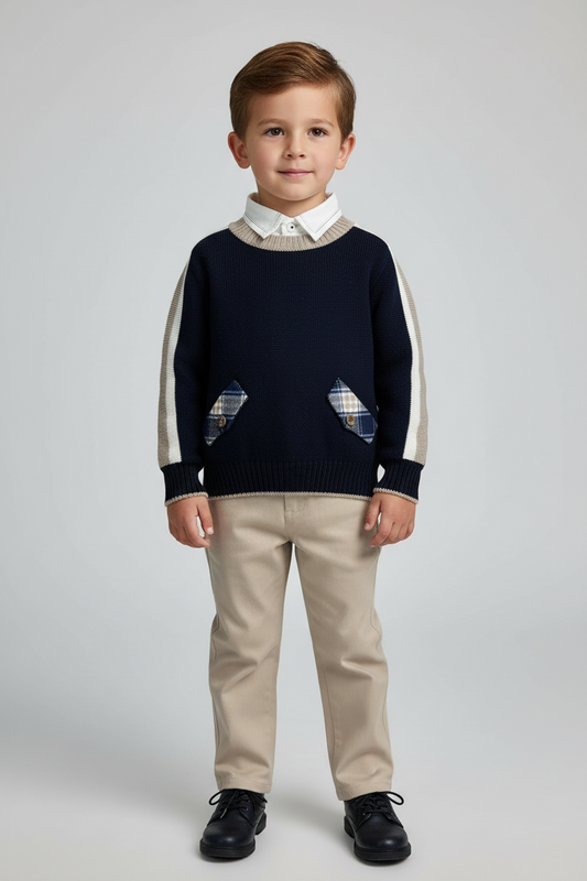 Bimbalo  3pc navy & beige boys pants set made in Italy