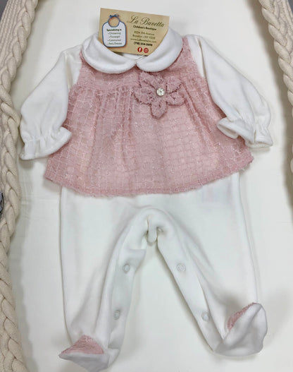 Light mauve and white velour take me home girl set