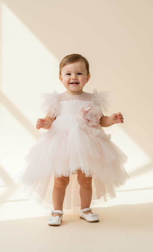 Blush Pink High-Low Tulle Dress Made In Italy