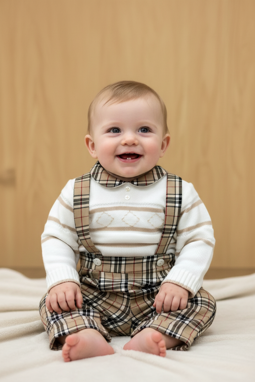 Little Gentleman Plaid Suspender Set – 2-Piece Knit Outfit for Boys
