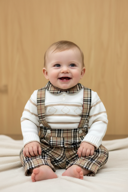 Little Gentleman Plaid Suspender Set – 2-Piece Knit Outfit for Boys
