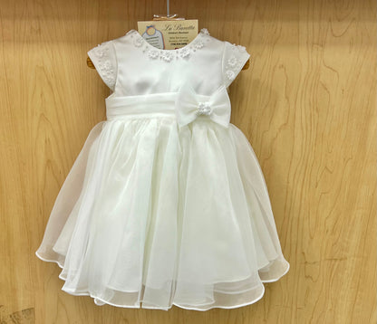 Organza cap sleeves diamond white short  Christening Dress