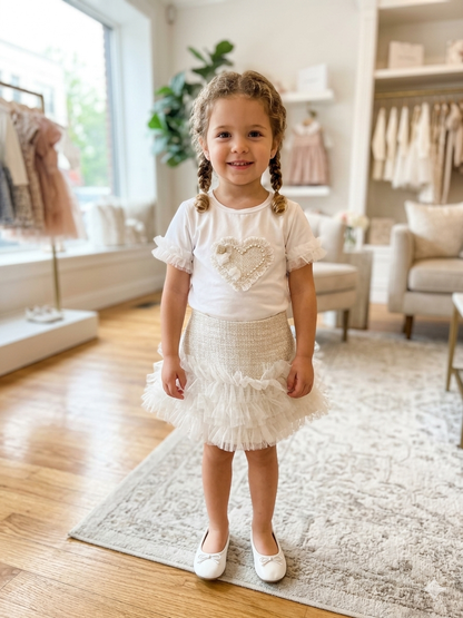 Beaded Heart /Tweed Tutu skirt set