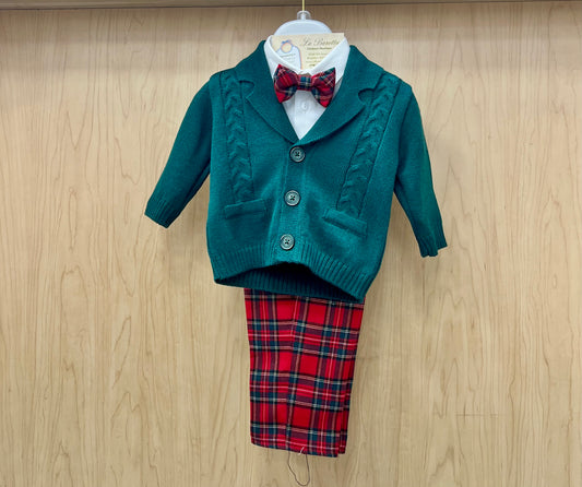 4pc boys Classic Holiday  plaid and green pants set