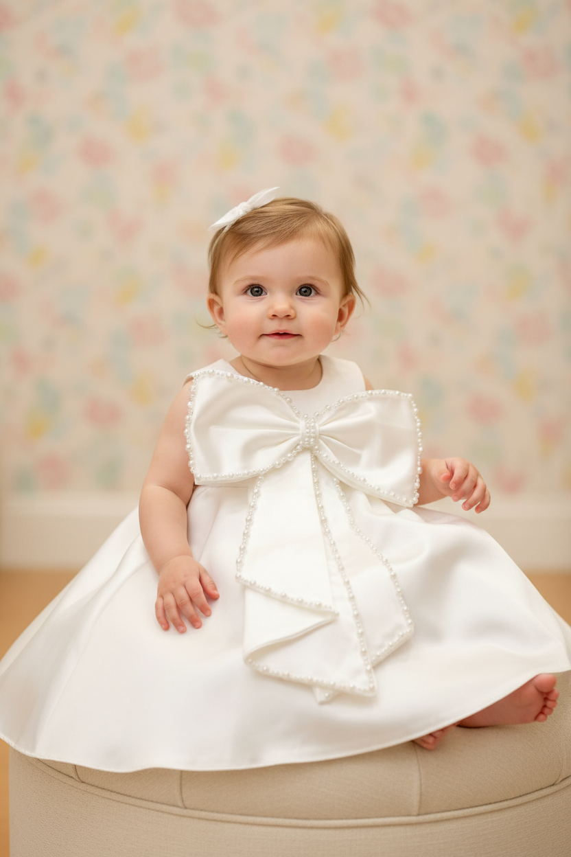 Pearl-Trimmed Bow Dress