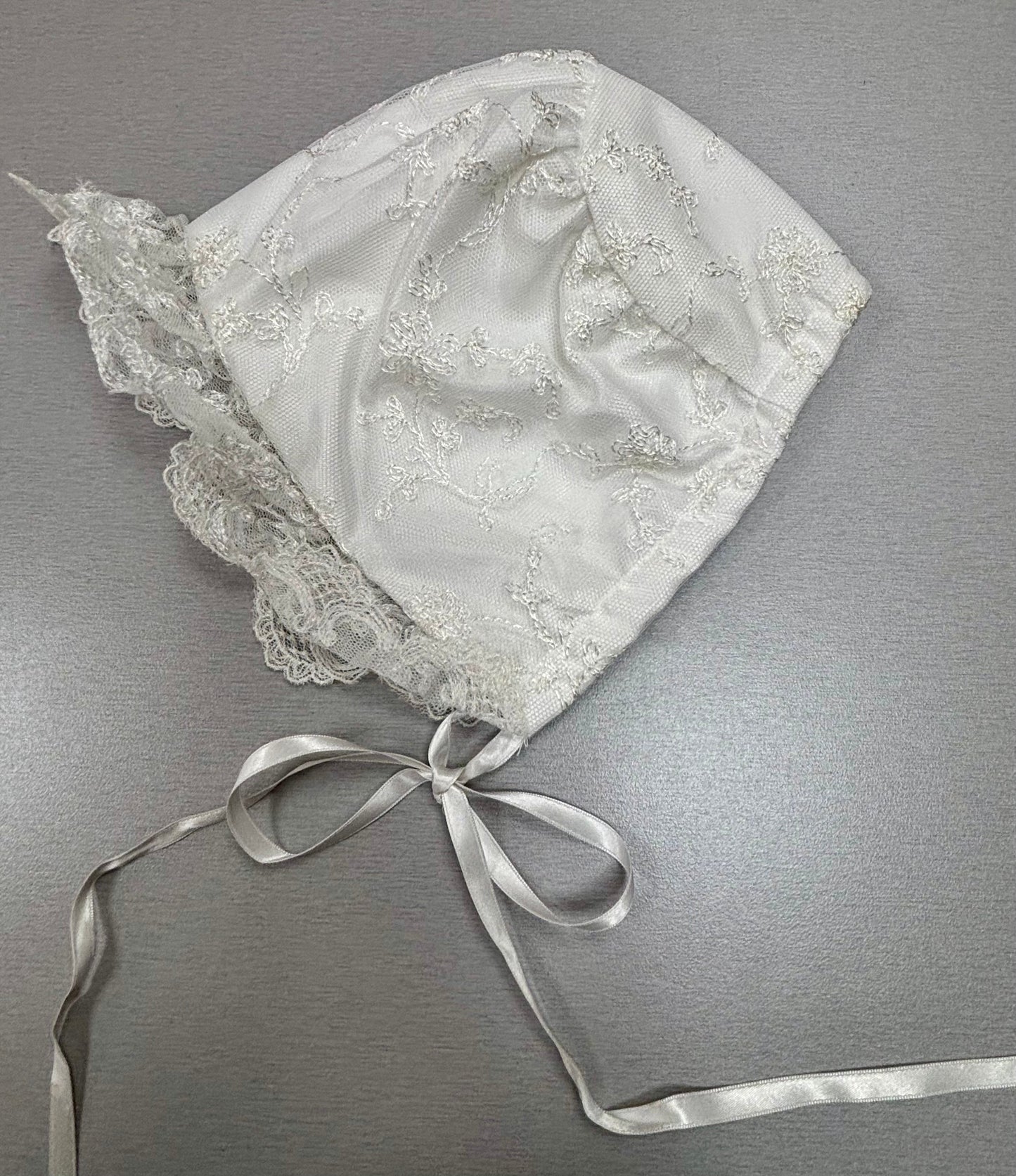Floral Lace Christening Gown with Bonnet