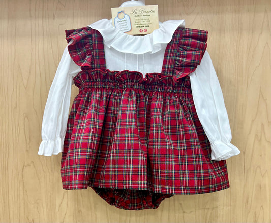 Christmas Plaid and white baby girls romper Made in Italy