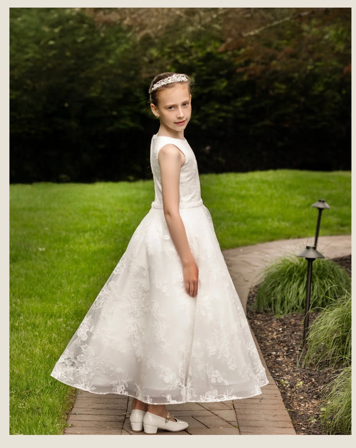 All over lace with beaded belt communion Dress