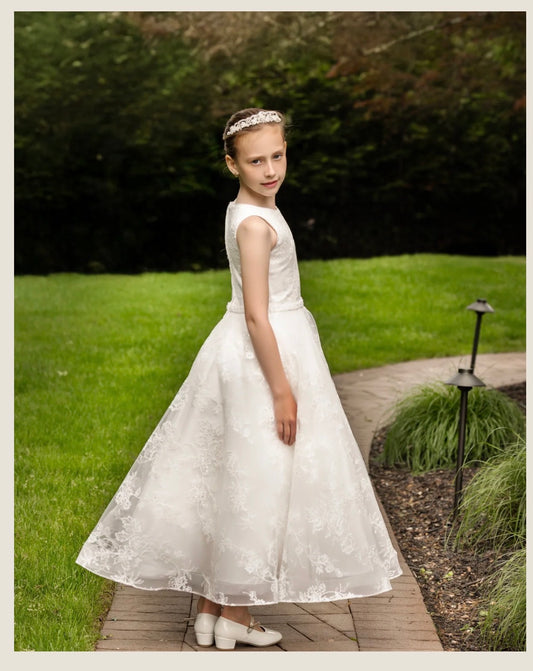 All over lace with beaded belt communion Dress