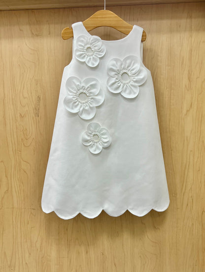 Girls ivory/white  crepe dress with flower appliqués