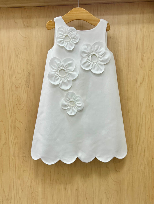 Girls ivory/white  crepe dress with flower appliqués