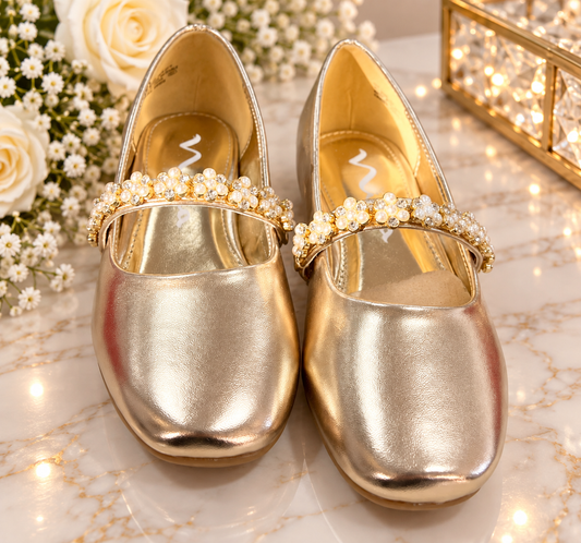 Girls’ Gold Pearl-Embellished Mary Jane Dress Shoes Joansie