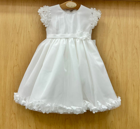Diamond white Dress with petal trimmed sleeves and hem