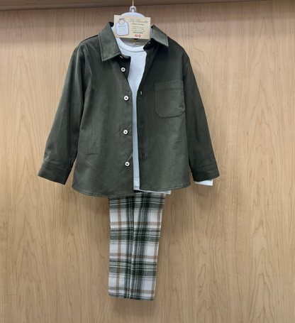 Boys’ Olive Green & Plaid Three-Piece Outfit