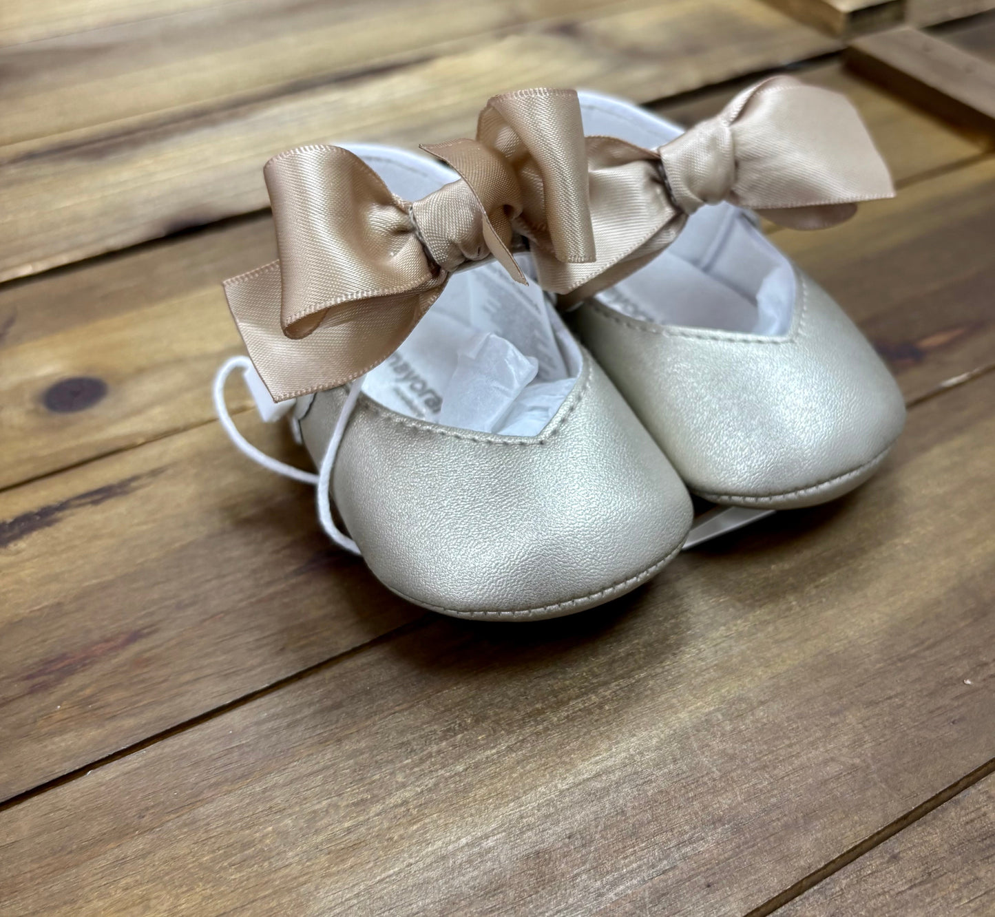 Gold or Pink Bow Baby Shoes