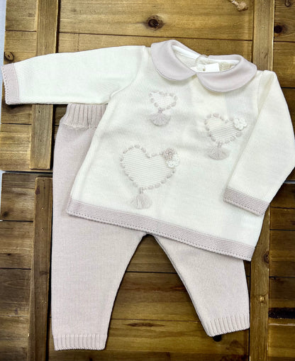 Baby Girls Ivory/Tan knit pants set