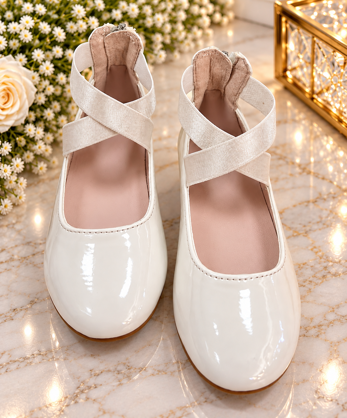 Girls’ White Cross-Strap Ballet Dress Shoes Marissa