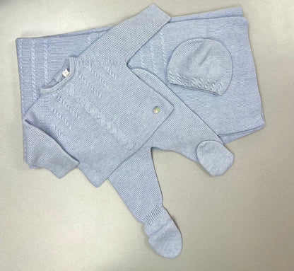 Baby Blue Cable Knit 3-Piece Layette Set