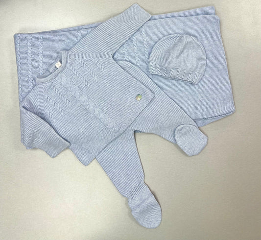 Baby Blue Cable Knit 3-Piece Layette Set