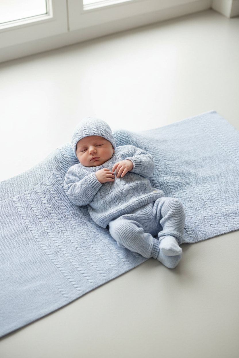 Baby Blue Cable Knit 3-Piece Layette Set