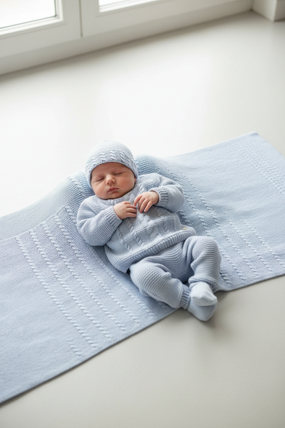 Baby Blue Cable Knit 3-Piece Layette Set