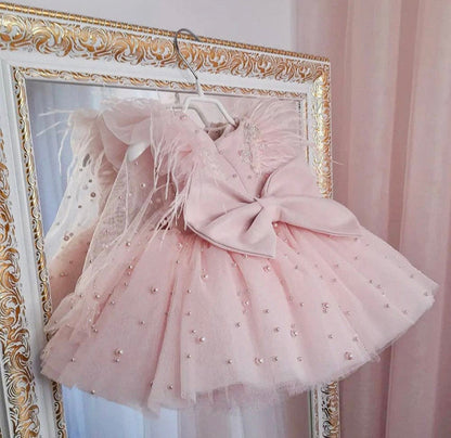 Pink Pearl & Feather Tulle Dress